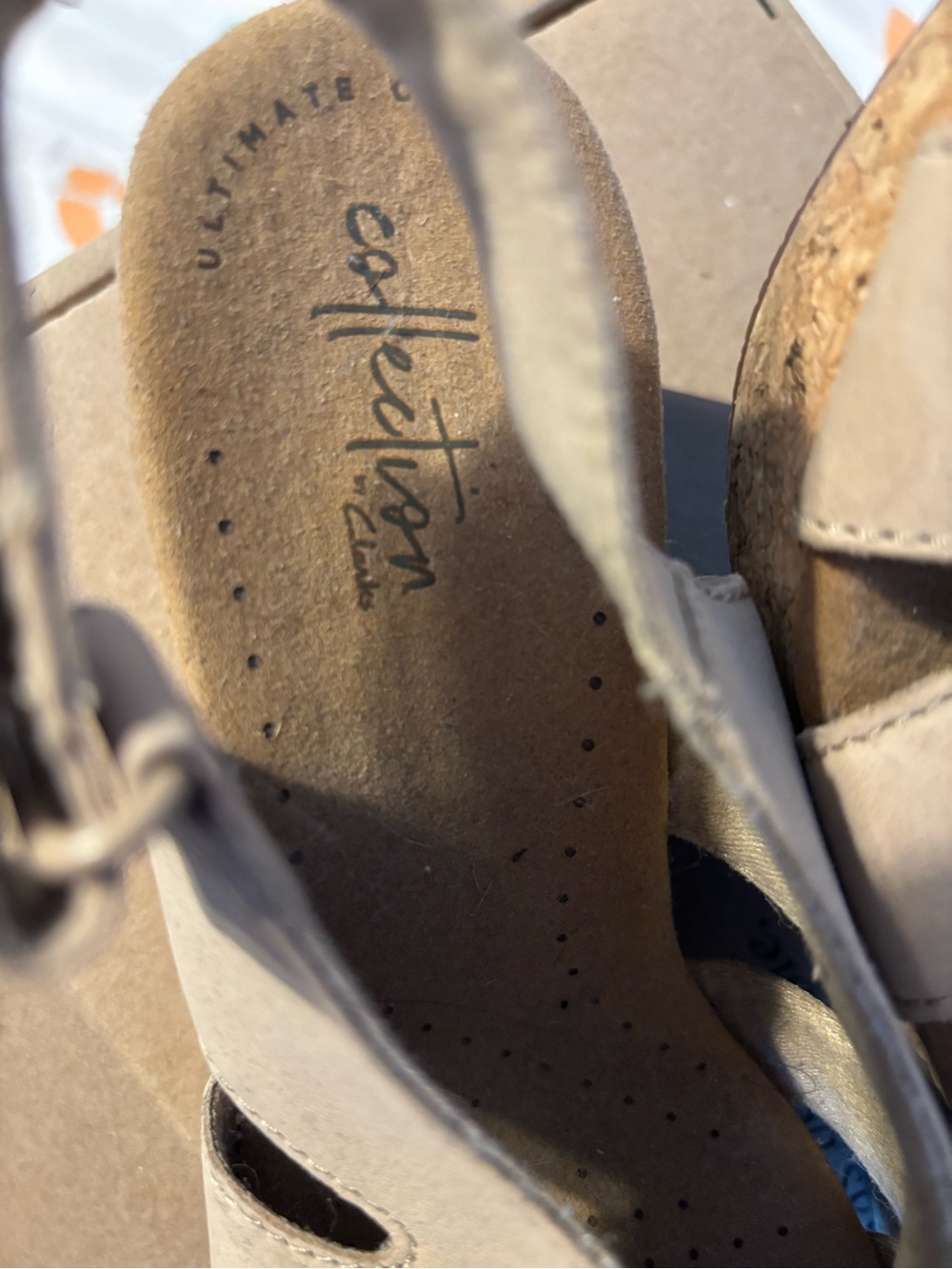 Clarks Neutral Tan Suede Wedge Sandals